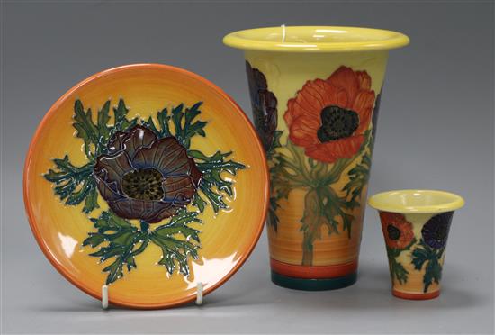 Dennis Chinaworks Poppy design - two vases and a dish, designed by SallyTuffin Height of largest piece 17cm